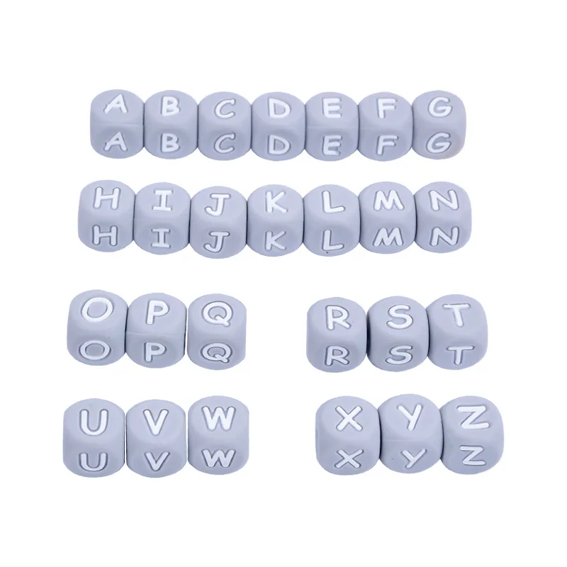 12mm 26Pcs Silicone Letter Beads 15 Colors Colorful Alphabet Silicone Chewing Bead for Pacifier Clip Chain Not Choose Letter