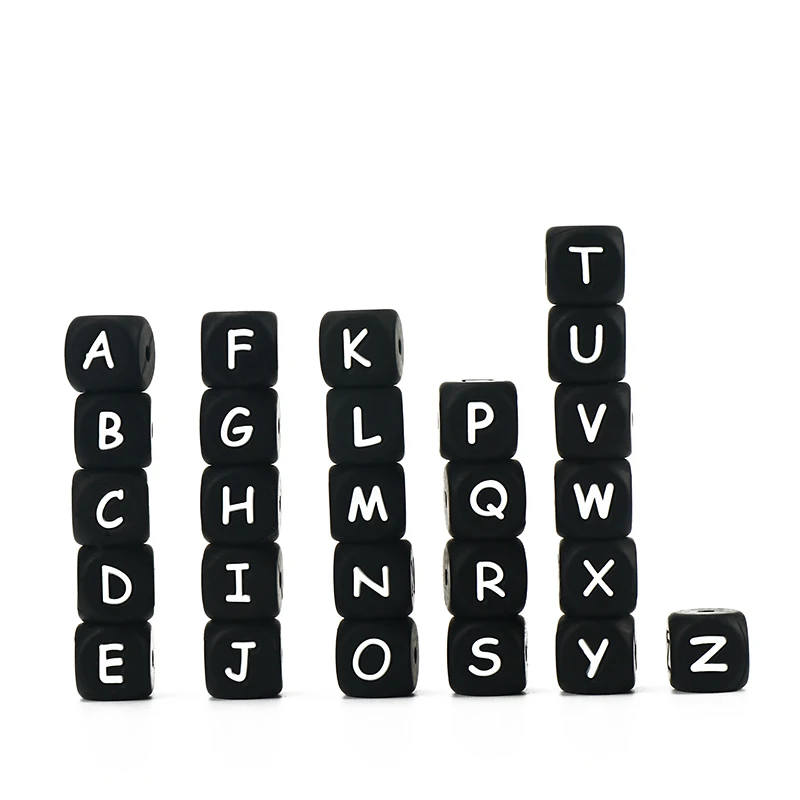 12mm 26Pcs Silicone Letter Beads 15 Colors Colorful Alphabet Silicone Chewing Bead for Pacifier Clip Chain Not Choose Letter
