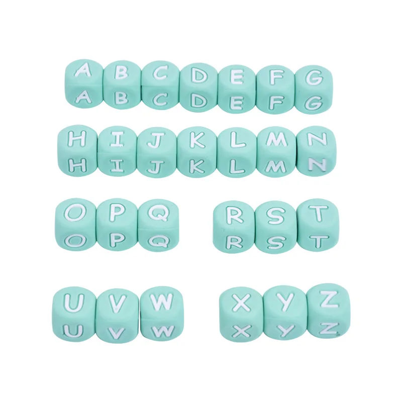 12mm 26Pcs Silicone Letter Beads 15 Colors Colorful Alphabet Silicone Chewing Bead for Pacifier Clip Chain Not Choose Letter