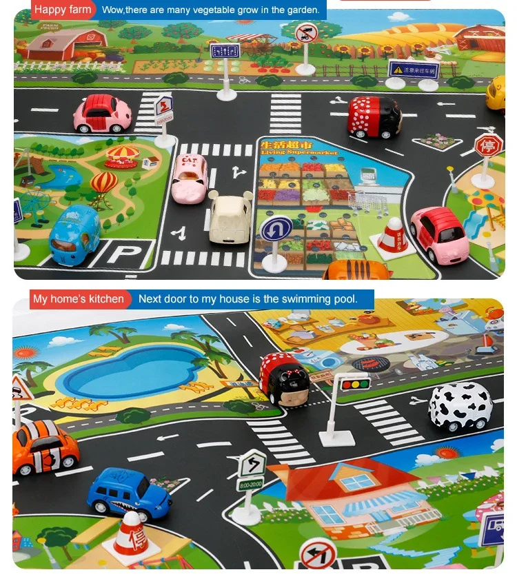 Baby Play Mat City Traffic Car Park Waterproof Parking Lot Kids Playmat Kids Rug Boy Girl Educational Toys for Children Map ​