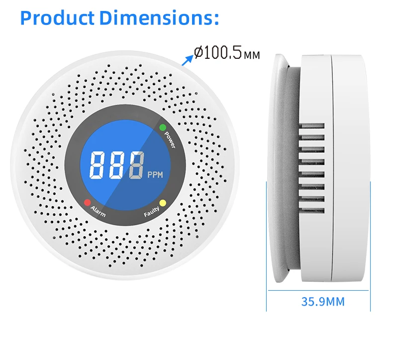 New Carbon Monoxide Standalone Detector CO Alarm With Screen Display Battery Powered CE Certified For Home Kitchen Office Use
