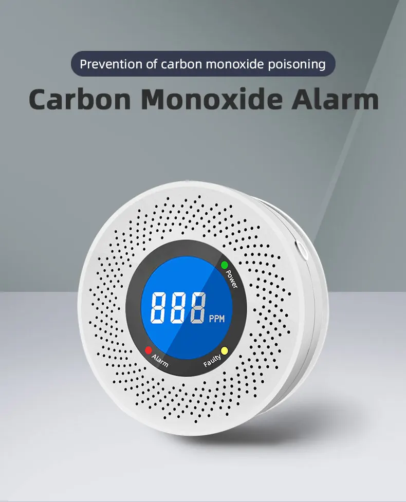 New Carbon Monoxide Standalone Detector CO Alarm With Screen Display Battery Powered CE Certified For Home Kitchen Office Use