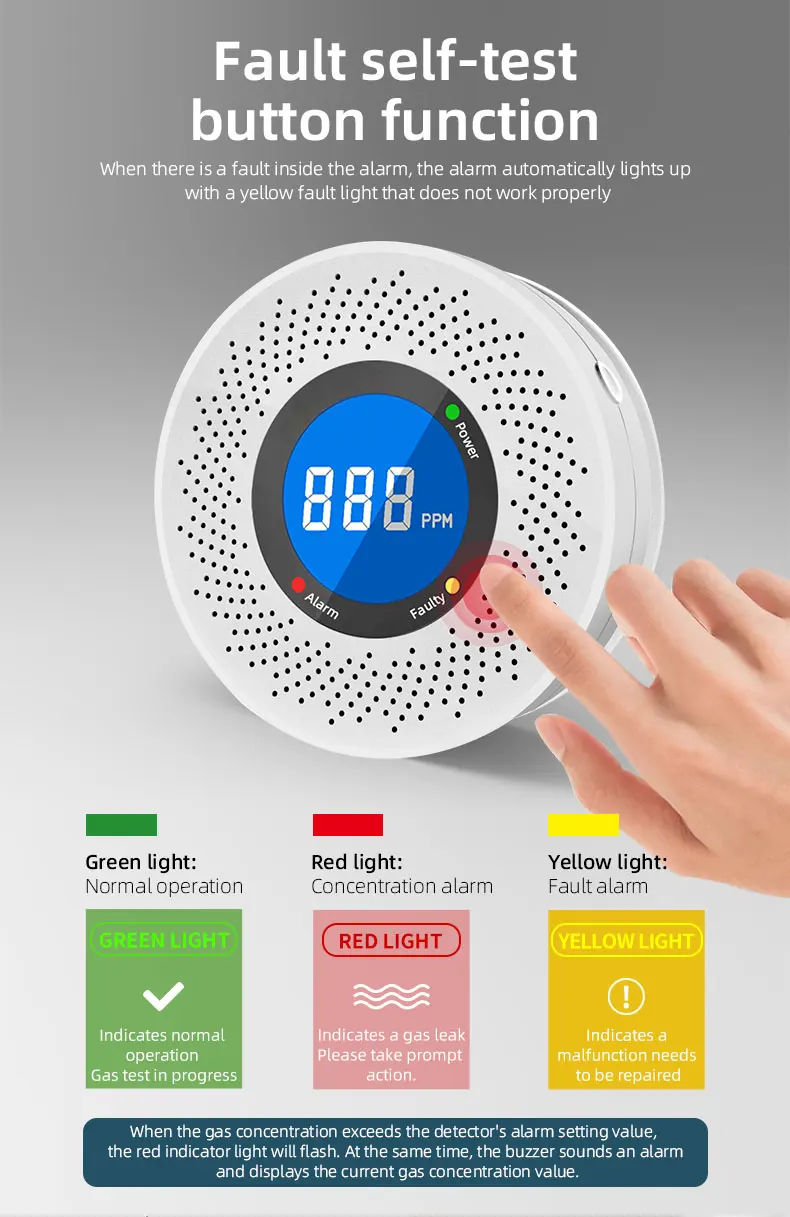 New Carbon Monoxide Standalone Detector CO Alarm With Screen Display Battery Powered CE Certified For Home Kitchen Office Use