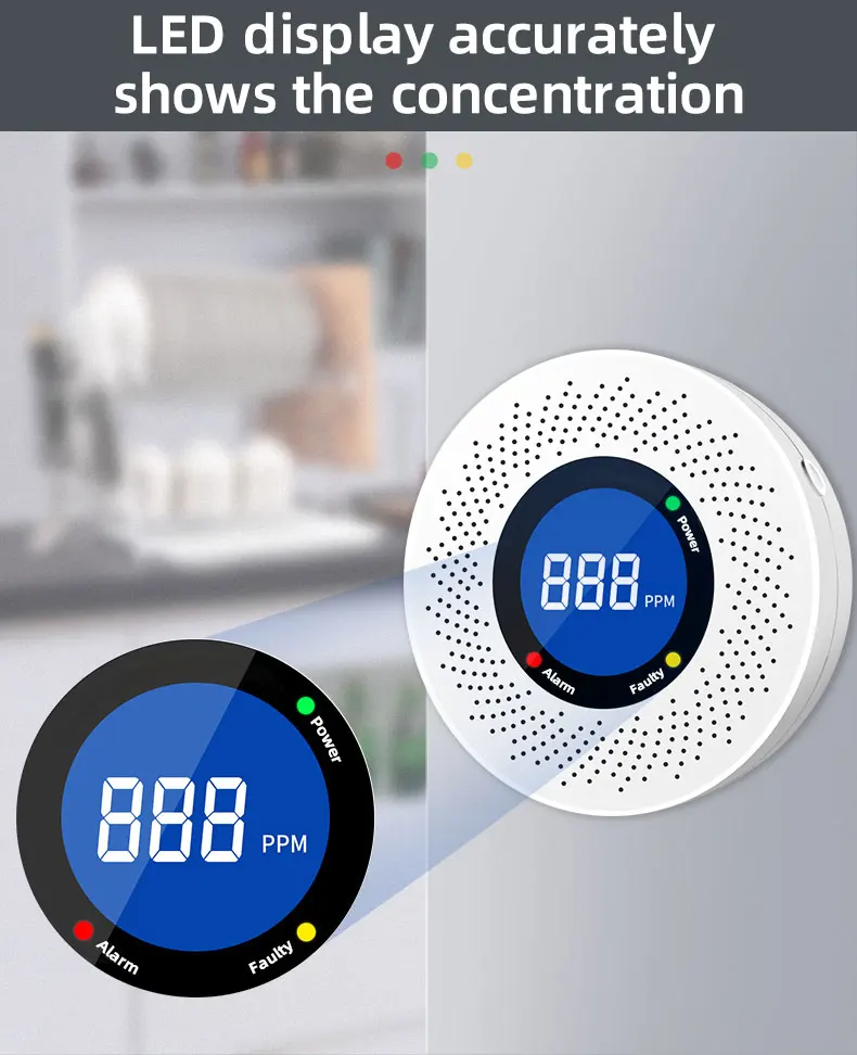 New Carbon Monoxide Standalone Detector CO Alarm With Screen Display Battery Powered CE Certified For Home Kitchen Office Use