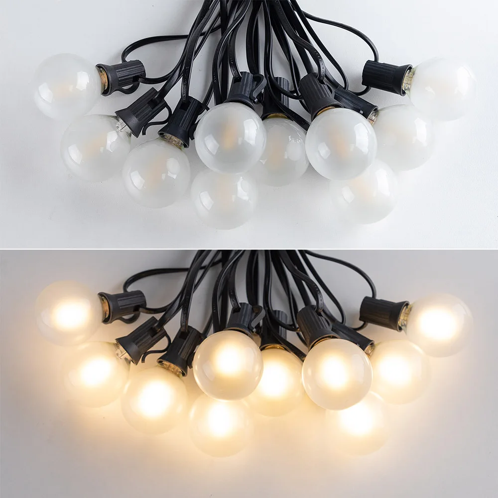 Outdoor Waterproof String Light G40 Frosted Milky Glass E12 Replacement LED Bulbs IP44 Connectable Garden Party Wedding Garland