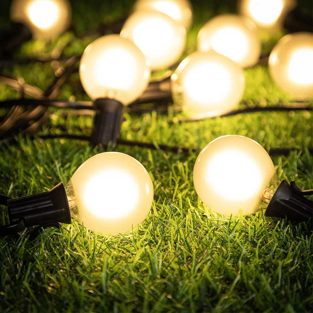 Outdoor Waterproof String Light G40 Frosted Milky Glass E12 Replacement LED Bulbs IP44 Connectable Garden Party Wedding Garland