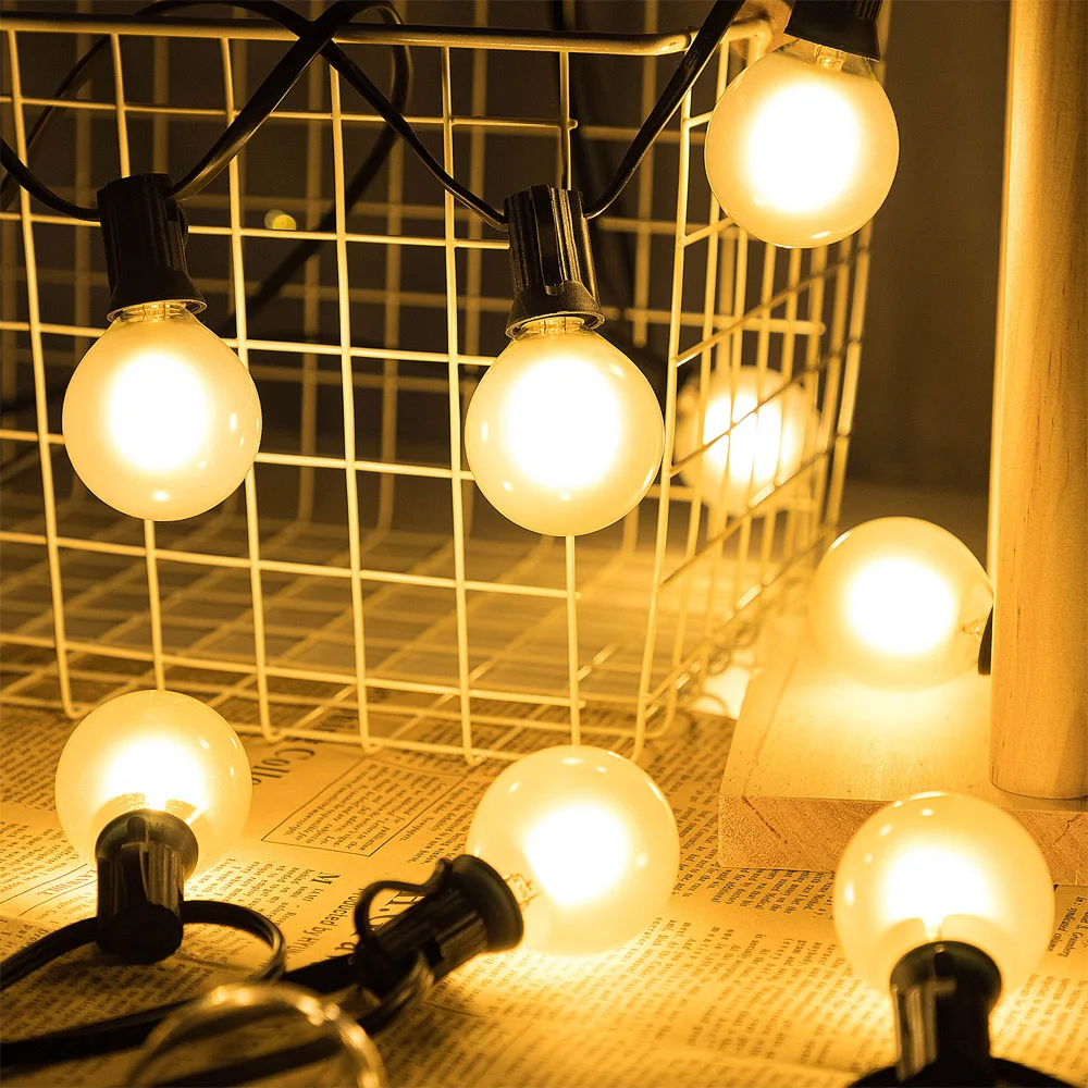 Outdoor Waterproof String Light G40 Frosted Milky Glass E12 Replacement LED Bulbs IP44 Connectable Garden Party Wedding Garland