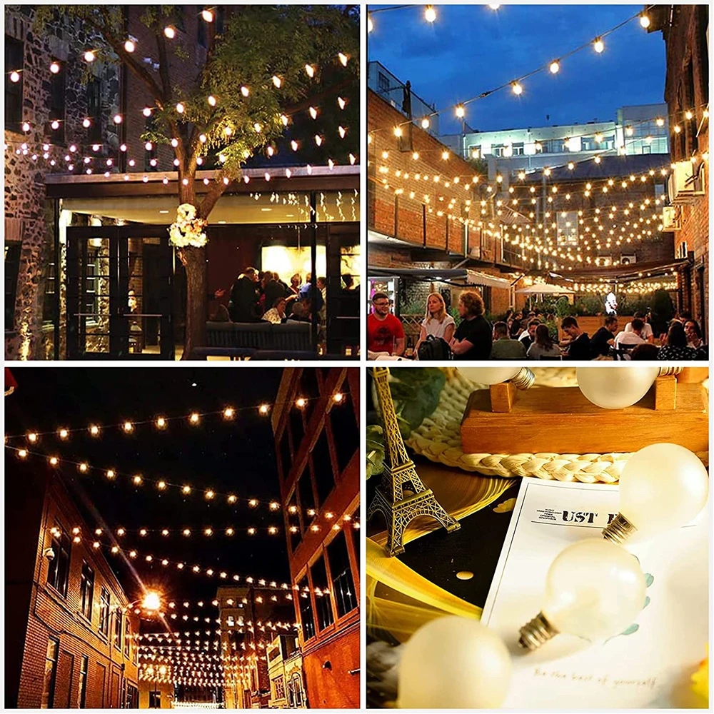 Outdoor Waterproof String Light G40 Frosted Milky Glass E12 Replacement LED Bulbs IP44 Connectable Garden Party Wedding Garland