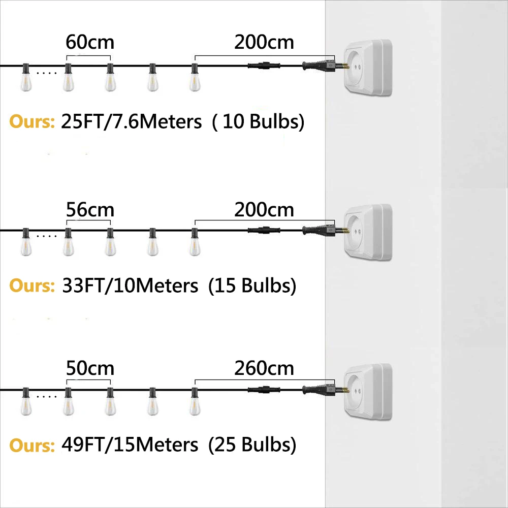 Outdoor Waterproof String Light G40 Frosted Milky Glass E12 Replacement LED Bulbs IP44 Connectable Garden Party Wedding Garland