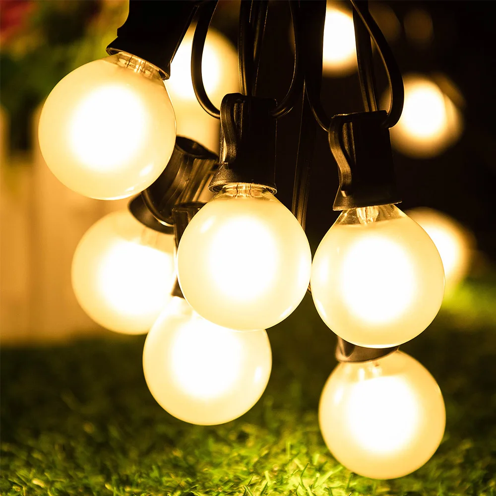 Outdoor Waterproof String Light G40 Frosted Milky Glass E12 Replacement LED Bulbs IP44 Connectable Garden Party Wedding Garland