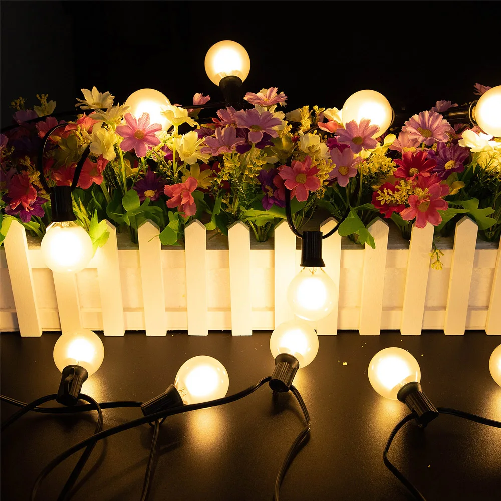 Outdoor Waterproof String Light G40 Frosted Milky Glass E12 Replacement LED Bulbs IP44 Connectable Garden Party Wedding Garland
