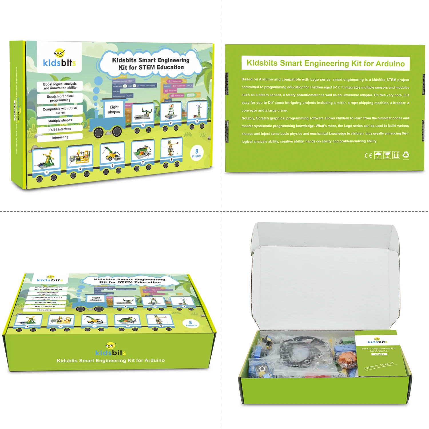 Kidsbits Smart Engineering Kit for Arduino Compatible With Lego Series Support Scratch Programming Study DIY Electronic Pack