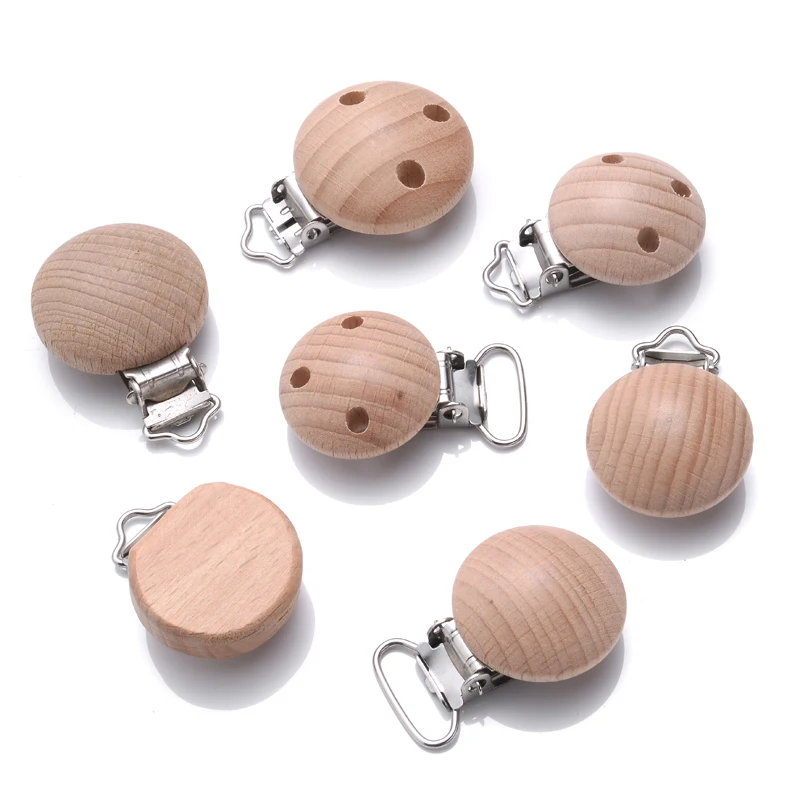 50Pcs Natural Wooden Baby Pacifier Clip Wood Dummy Nipples Holder DIY Teether Teething Chain Nursing Chew Accessory Shower Gifts