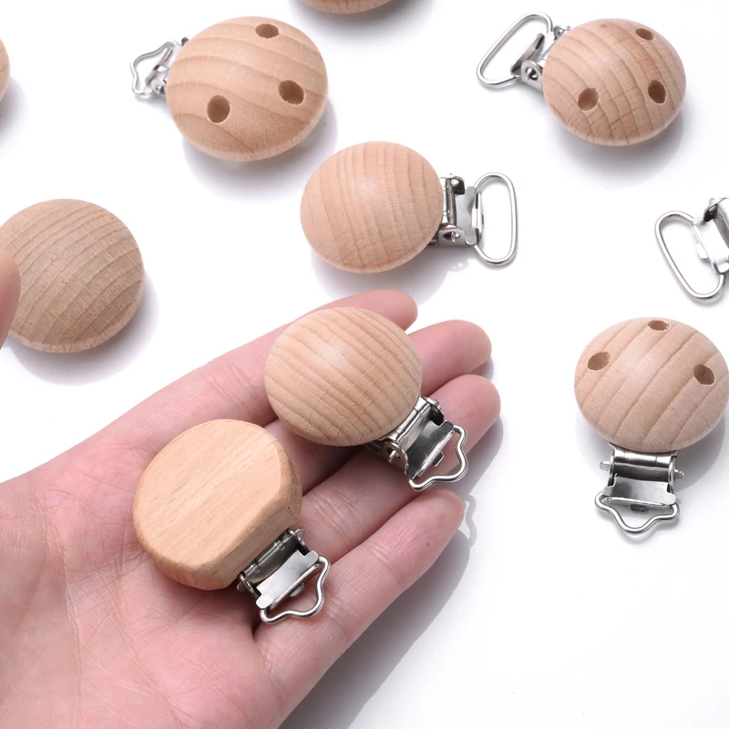 50Pcs Natural Wooden Baby Pacifier Clip Wood Dummy Nipples Holder DIY Teether Teething Chain Nursing Chew Accessory Shower Gifts