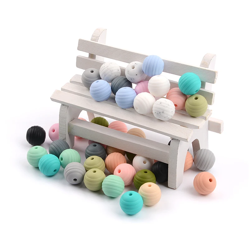 LOFCA 10pcs 15mm Beehive Silicone Beads Food Grade Threaded Teether DIY Spiral Pacifier Clips Beads Necklace Baby Teether
