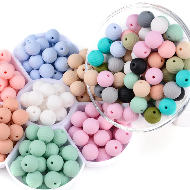 LOFCA 10pcs 15mm Beehive Silicone Beads Food Grade Threaded Teether DIY Spiral Pacifier Clips Beads Necklace Baby Teether