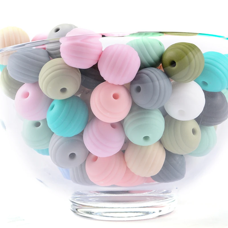 LOFCA 10pcs 15mm Beehive Silicone Beads Food Grade Threaded Teether DIY Spiral Pacifier Clips Beads Necklace Baby Teether