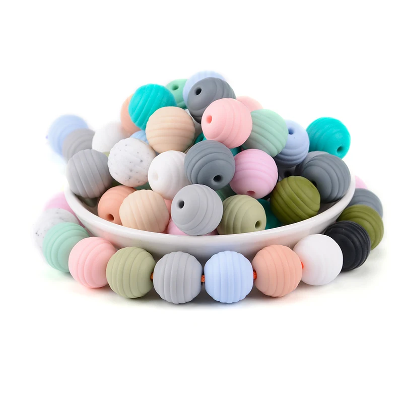 LOFCA 10pcs 15mm Beehive Silicone Beads Food Grade Threaded Teether DIY Spiral Pacifier Clips Beads Necklace Baby Teether