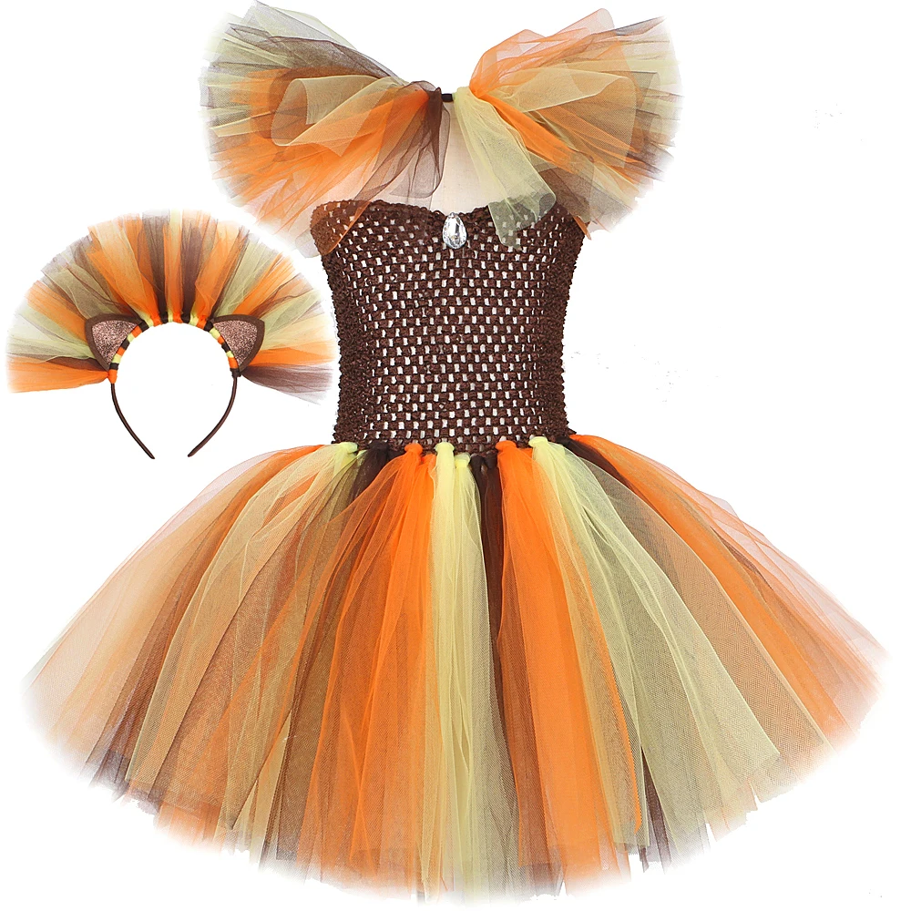 Jungle King Lion Halloween Costumes for Girls Kids Animal Fancy Tutu Dress Children Cosplay Outfit for Birthday Carnival Party