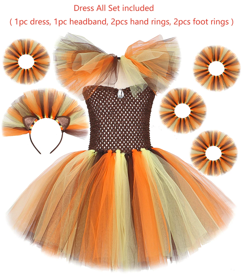 Jungle King Lion Halloween Costumes for Girls Kids Animal Fancy Tutu Dress Children Cosplay Outfit for Birthday Carnival Party
