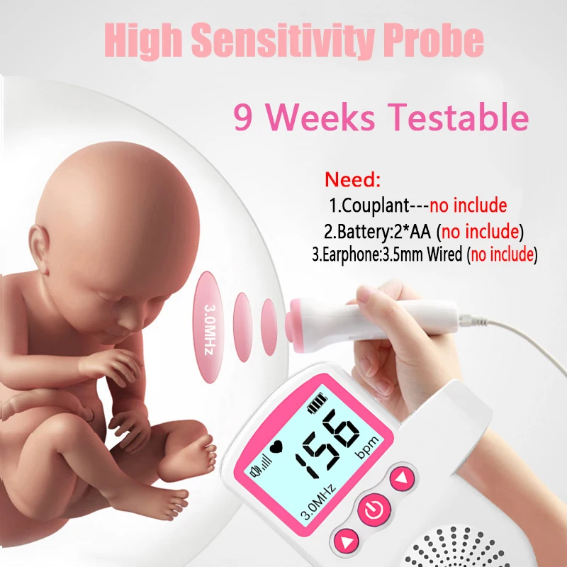 Fetal Doppler Hand-hold Pocket Portable Sound Baby Heart Pregnancy 3.0MHz Ultrasound Fetus Detector Machine Beat Monitor
