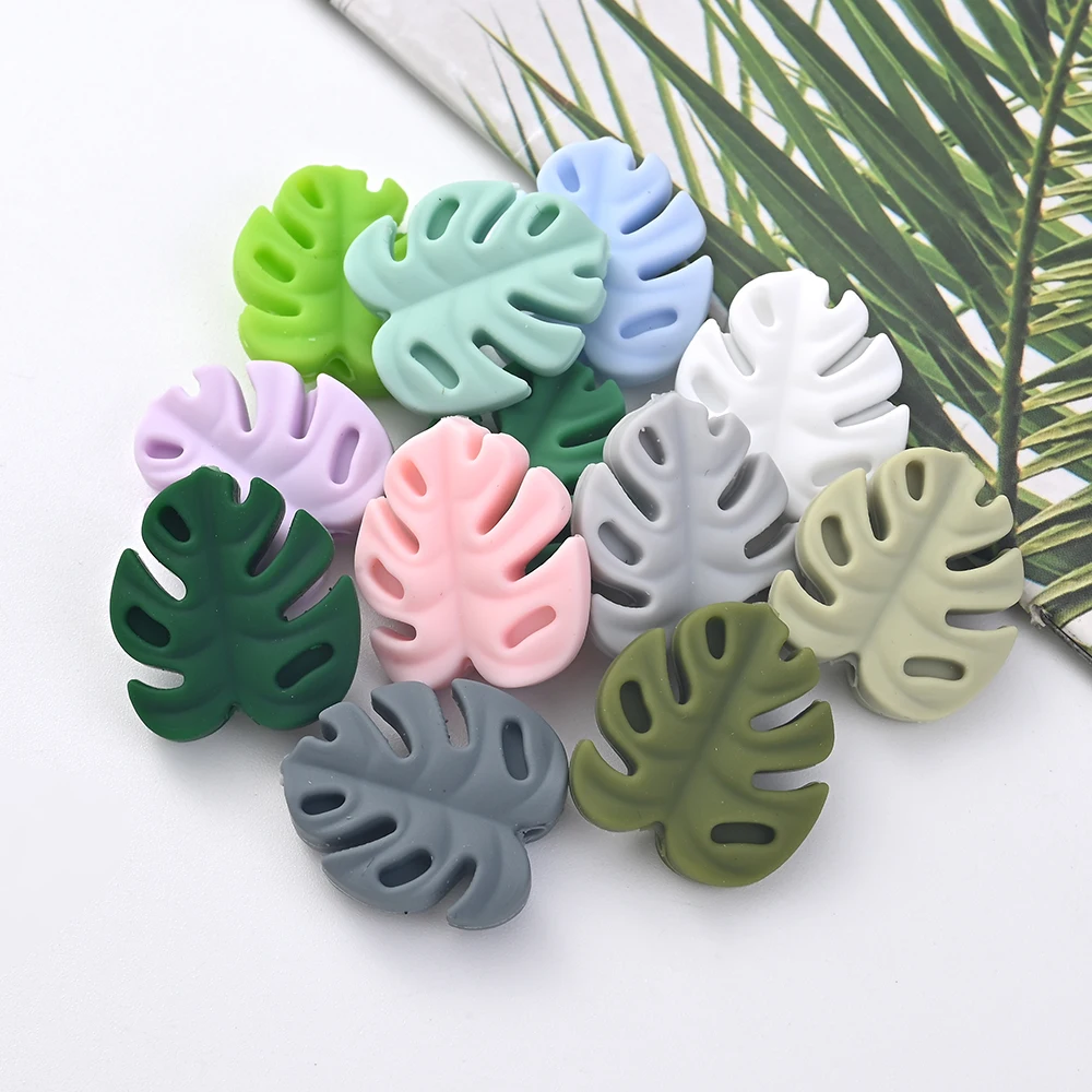 10Pcs Cartoon Leaf Silicone Beads Baby Teether Toy Infant Pacifier Chain Chewable Nursing Teether For DIY Handmade Accessories