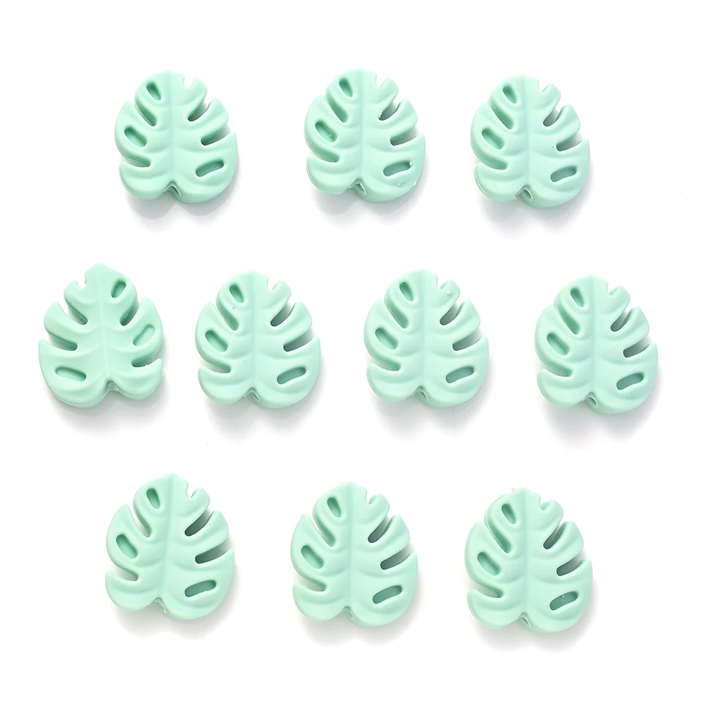 10Pcs Cartoon Leaf Silicone Beads Baby Teether Toy Infant Pacifier Chain Chewable Nursing Teether For DIY Handmade Accessories