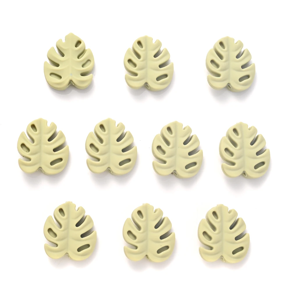 10Pcs Cartoon Leaf Silicone Beads Baby Teether Toy Infant Pacifier Chain Chewable Nursing Teether For DIY Handmade Accessories