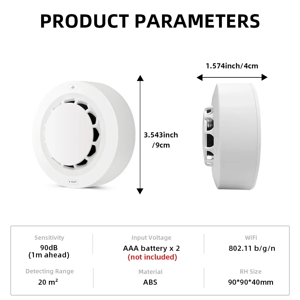 Tuya Wifi Smoke Detector Sensor Wireless Fire Protection Smart Life Smoke Alarm High Sensitivity Safety Prevention Sensor 80DB