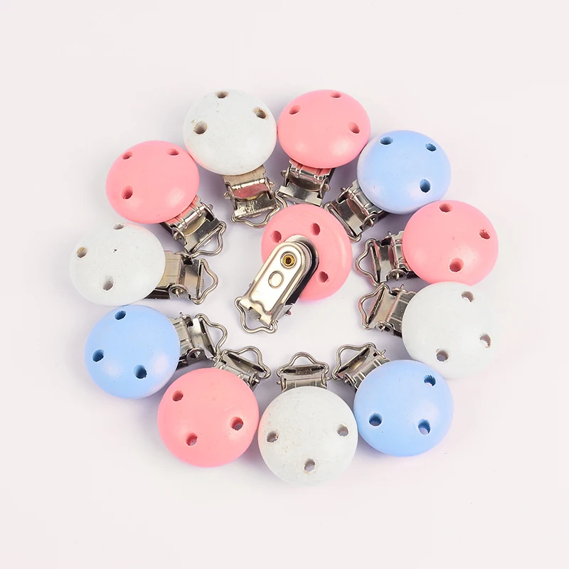 10Pcs Round Wood Pacifier Clip Baby Teething Dummy Clip Accessories for DIY Pacifier Chain Tool Wholesale