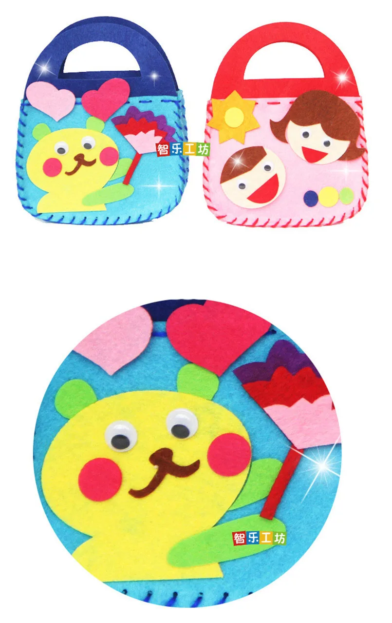 6Pcs Non-Woven Fabric DIY Sewing Handbag Children Craft Toy Cartoon Animal Flower Handmade Sewing Bag Educational Toys Kids Gift