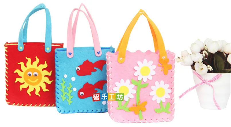 6Pcs Non-Woven Fabric DIY Sewing Handbag Children Craft Toy Cartoon Animal Flower Handmade Sewing Bag Educational Toys Kids Gift