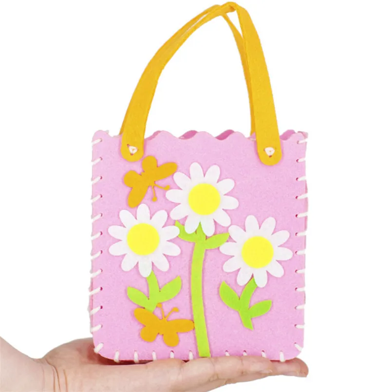 6Pcs Non-Woven Fabric DIY Sewing Handbag Children Craft Toy Cartoon Animal Flower Handmade Sewing Bag Educational Toys Kids Gift