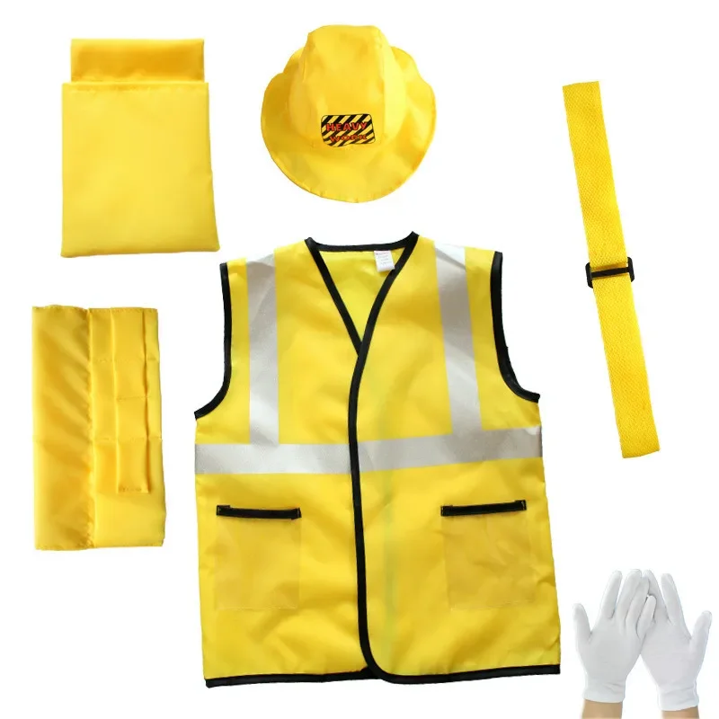 5PC Kids Construction Worker Costume Toddler Worker Career Dress Up Vest Maintenance Worker Playset Best Gift for Kids
