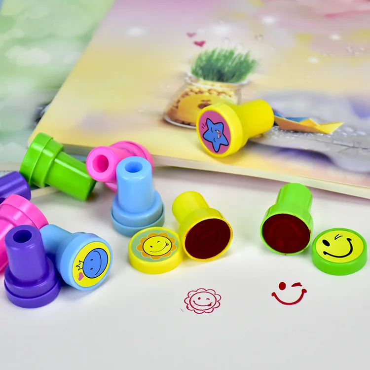 10pcs Assorted Stamps for Gift Self-ink Stamps Toy Stamps Smiley Face Seal Scrapbooking DIY Painting Photo Album Decor