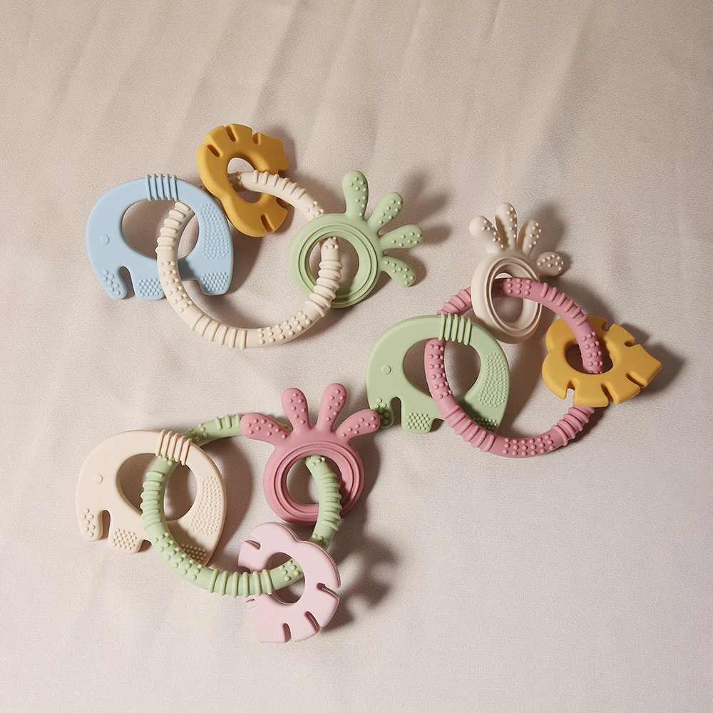 4 In One Baby Silicone Teether Ring BPA Free Rattles Bracelet Food Grade Elephant Cute Octopus Shaped Teething Ring Toys