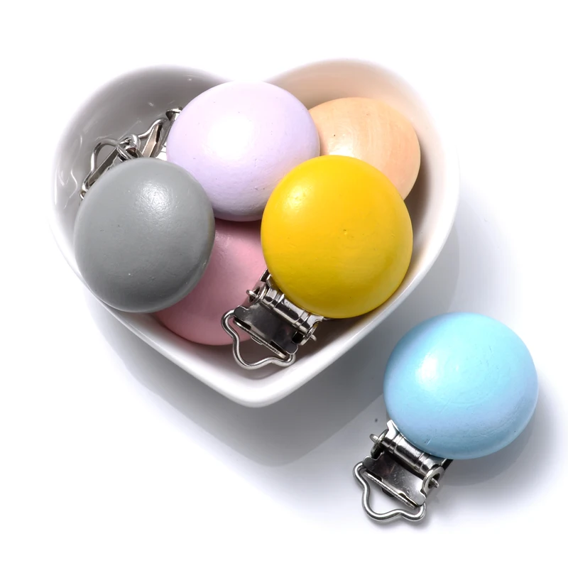 10Pcs 30mm Baby Wooden Pacifier Clips Round Wood Clip for Baby Pacifier Log Nipple Chain Holder Accessories BPA Free