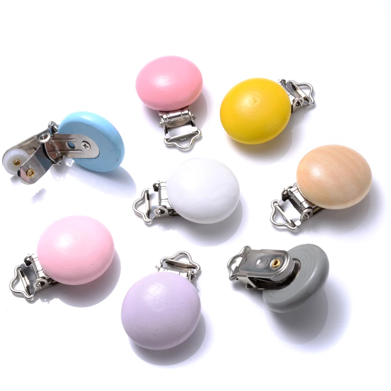 10Pcs 30mm Baby Wooden Pacifier Clips Round Wood Clip for Baby Pacifier Log Nipple Chain Holder Accessories BPA Free