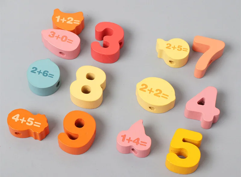 Kids Montessori Wooden Lacing Toy DIY Wooden Beads For Children Cartoon Animals Fruit Letter Digital Beads Threading Toys Gifts