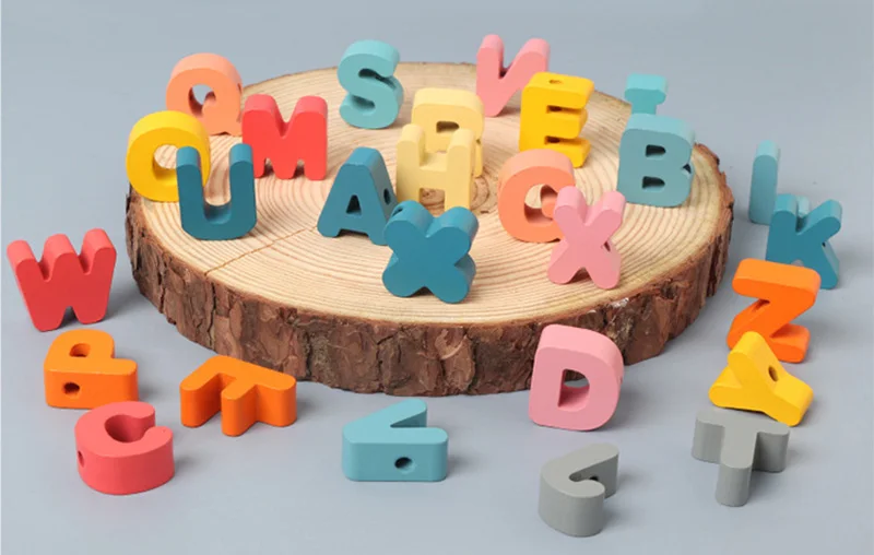 Kids Montessori Wooden Lacing Toy DIY Wooden Beads For Children Cartoon Animals Fruit Letter Digital Beads Threading Toys Gifts