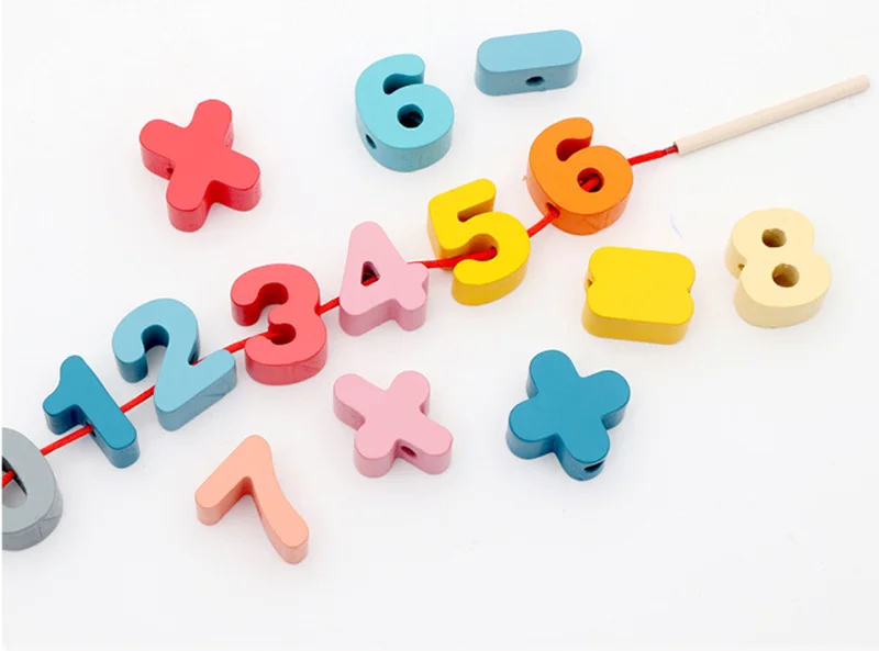 Kids Montessori Wooden Lacing Toy DIY Wooden Beads For Children Cartoon Animals Fruit Letter Digital Beads Threading Toys Gifts
