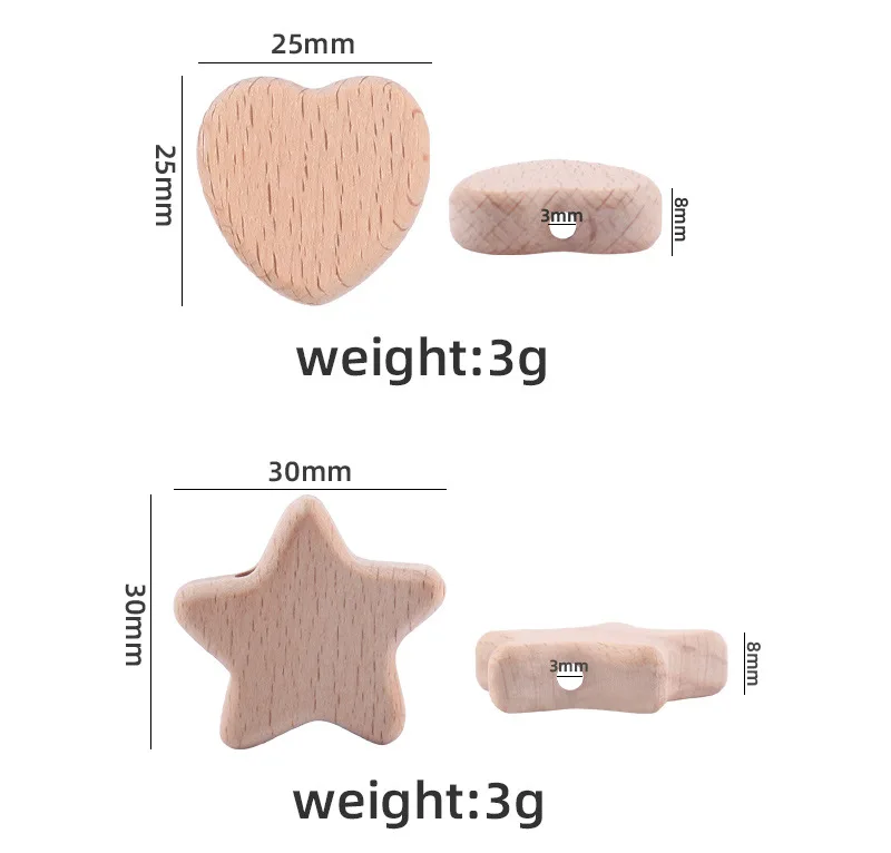 5/10pcs Beech Wooden Beads Baby Teether Rodent Hearts Beads DIY Necklace Pacifier Chain Crafts Jewelry Making Accessories