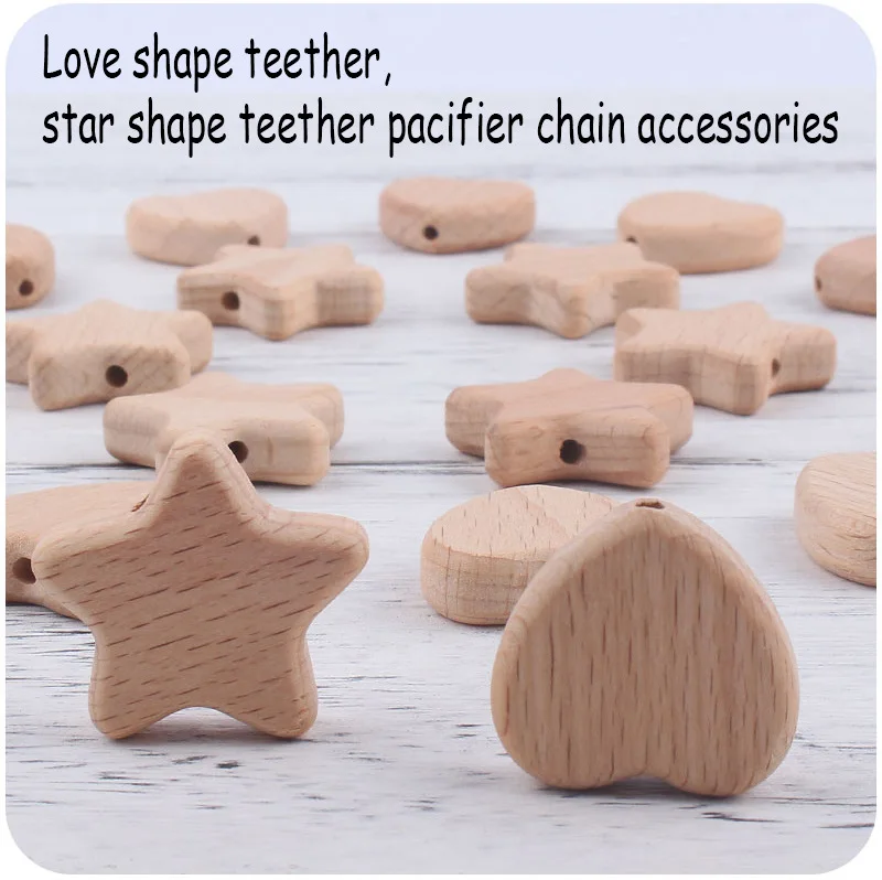 5/10pcs Beech Wooden Beads Baby Teether Rodent Hearts Beads DIY Necklace Pacifier Chain Crafts Jewelry Making Accessories