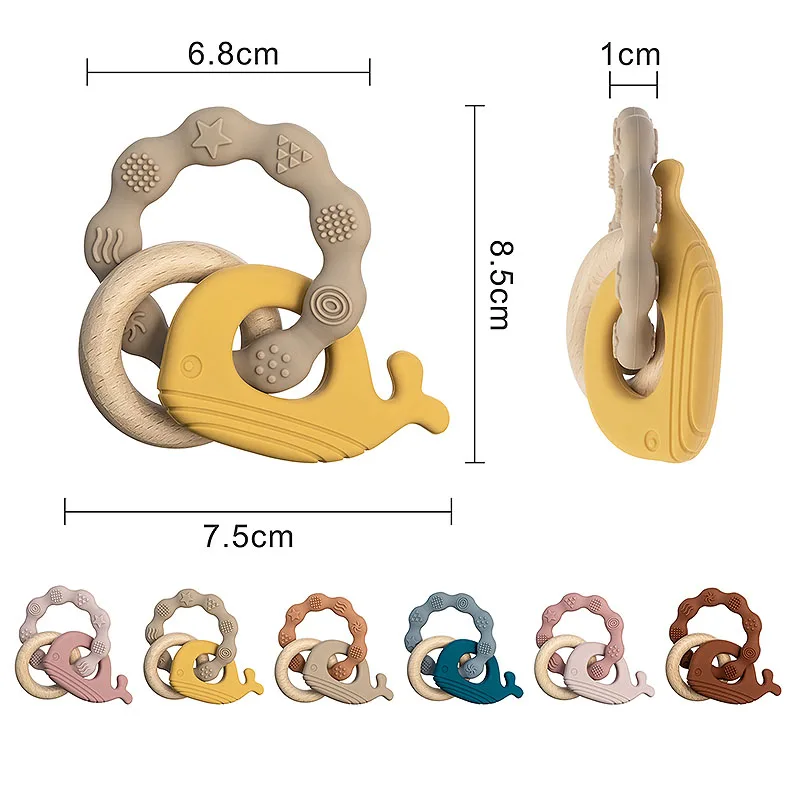 1pc Baby Teether Silicone Bracelet Cute Animal Silicone Pendant Wood Ring Teething Rattle for Baby Accessories Toys