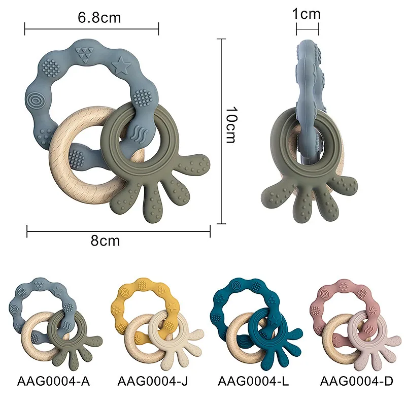 1pc Baby Teether Silicone Bracelet Cute Animal Silicone Pendant Wood Ring Teething Rattle for Baby Accessories Toys