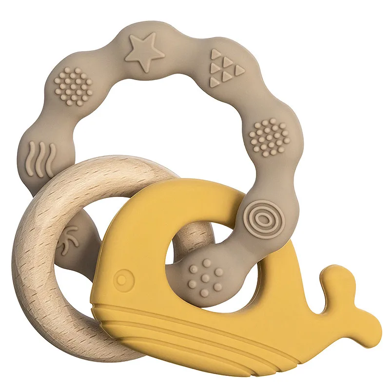 1pc Baby Teether Silicone Bracelet Cute Animal Silicone Pendant Wood Ring Teething Rattle for Baby Accessories Toys