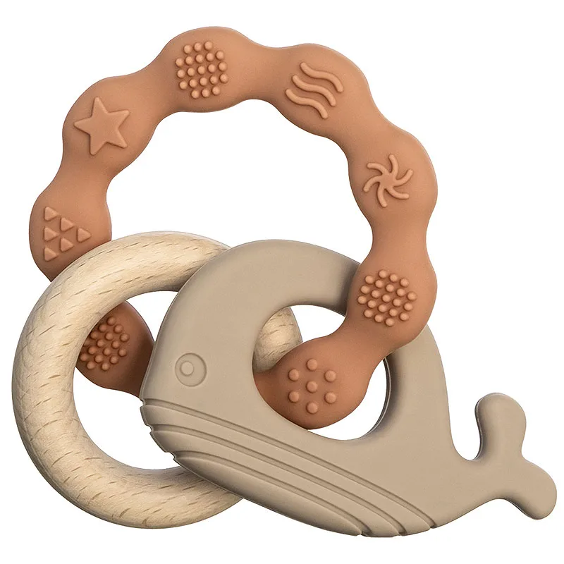 1pc Baby Teether Silicone Bracelet Cute Animal Silicone Pendant Wood Ring Teething Rattle for Baby Accessories Toys