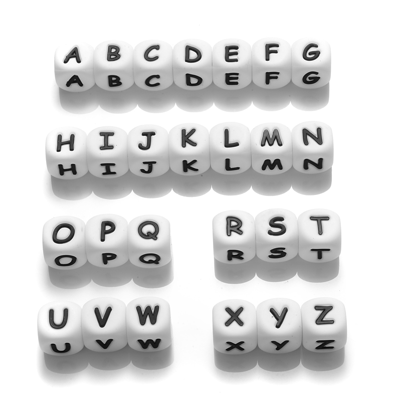 26Pcs Silicone Letter Beads 12mm Colorful Alphabet Silicone Chewing Bead for Pacifier Clip Chain Teether Accessories BPA Free
