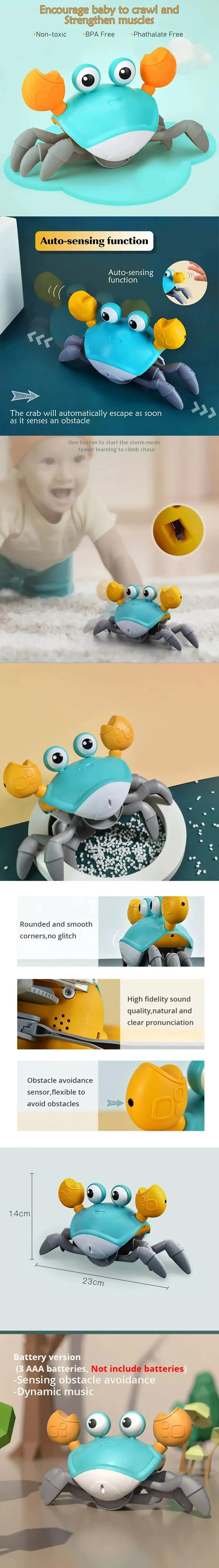 1Pc Escape Crab Auto-sensing Function Children Crawling Avoiding Obstacles Electronic Pet With Music