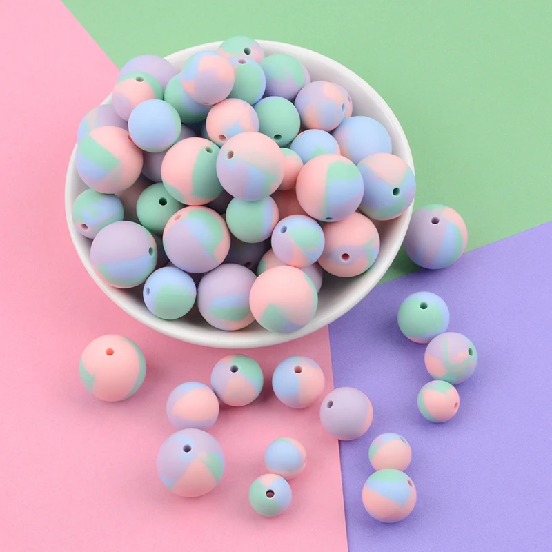 15mm 100pcs Round Silicone Beads Teether Baby Nursing Necklace Pacifier Clip Oral Care BPA Free Food Grade Colorful